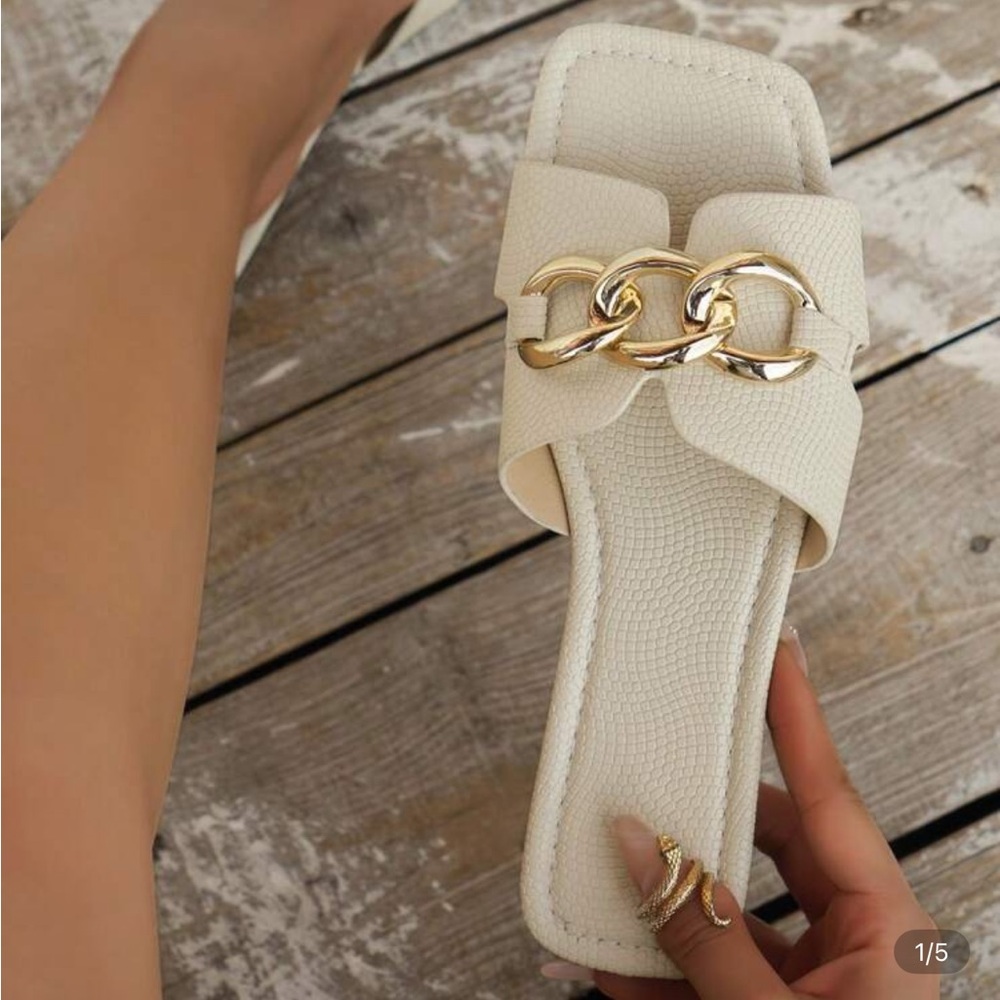 Elegant Cream Slide Sandals with Gold Accent